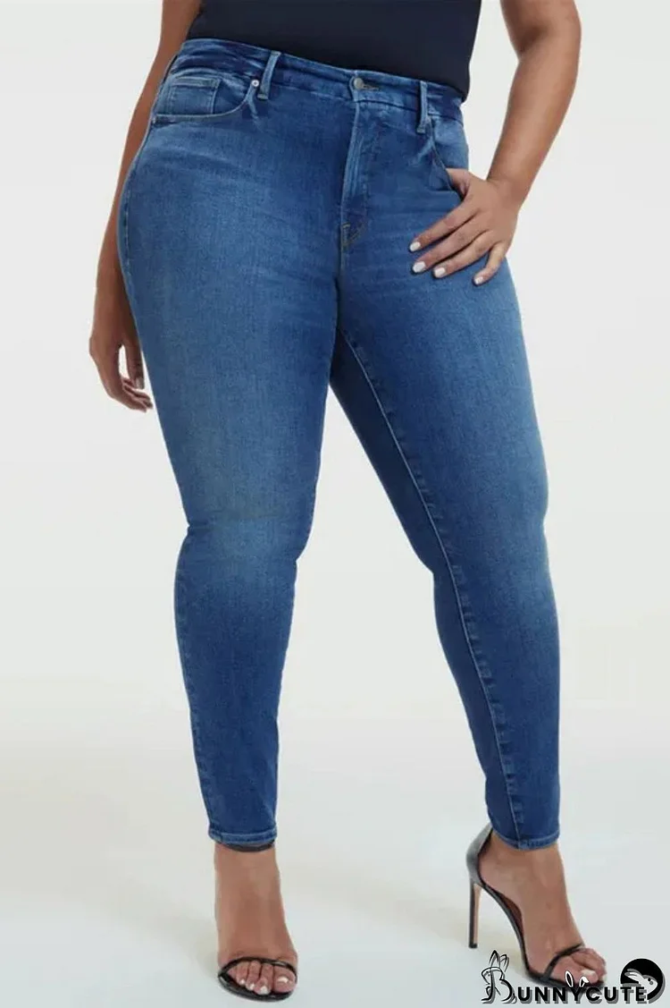 Light Blue Casual Solid Patchwork High Waist Skinny Denim Jeans