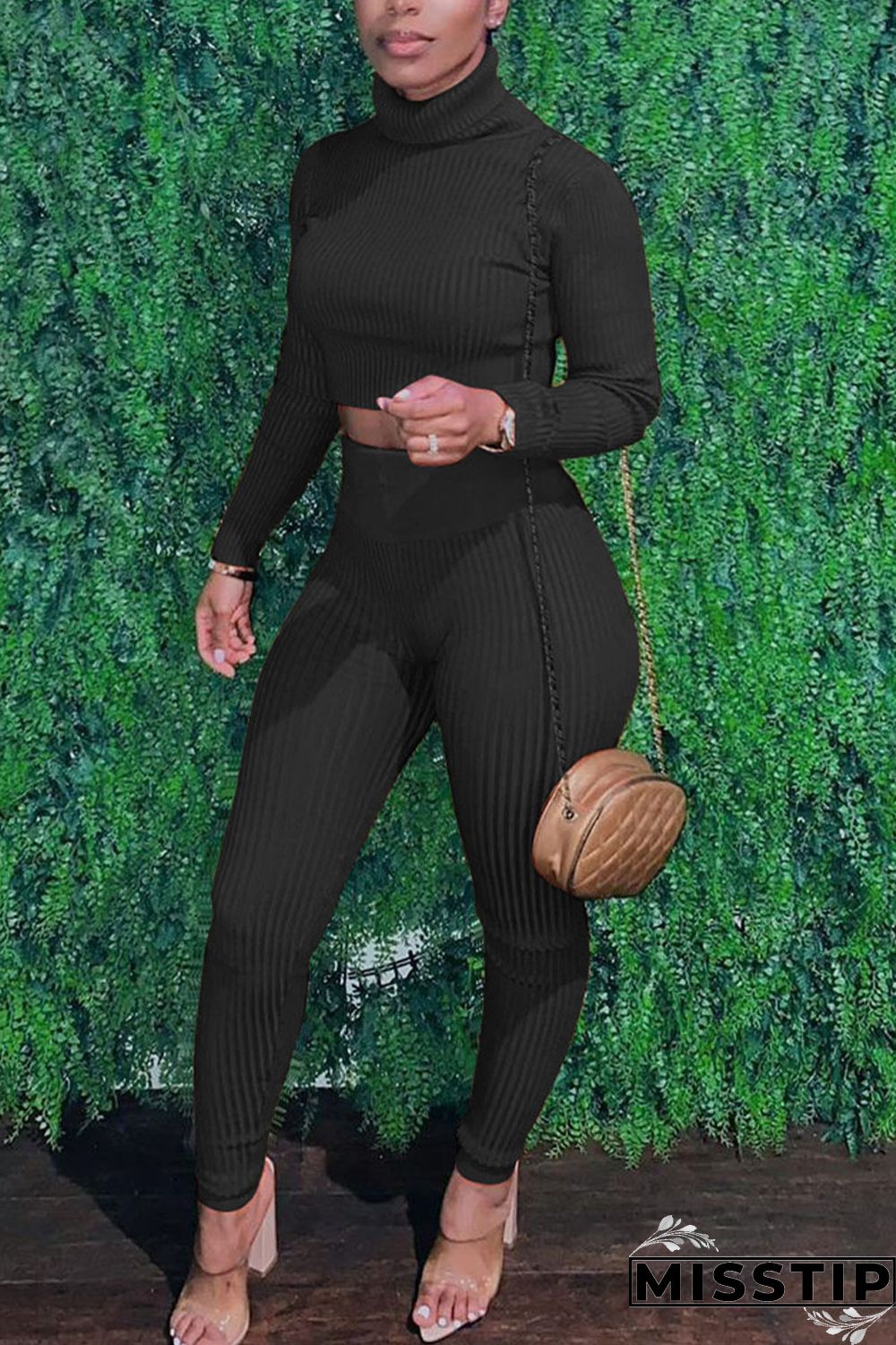Grey Sexy Solid Patchwork Turtleneck Long Sleeve Two Pieces