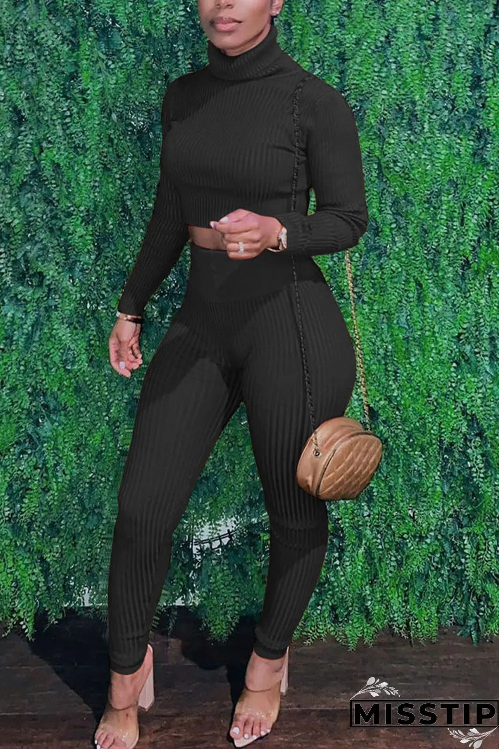 Grey Sexy Solid Patchwork Turtleneck Long Sleeve Two Pieces