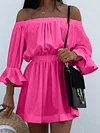 Solid Color Off-The-Shoulder Long Sleeves Mini Dress