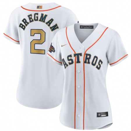 Women's Houston Astros #2 Alex Bregman White 2023 Gold Collection With World Serise Champions Patch Stitched Jersey(Run Small) PMYX
