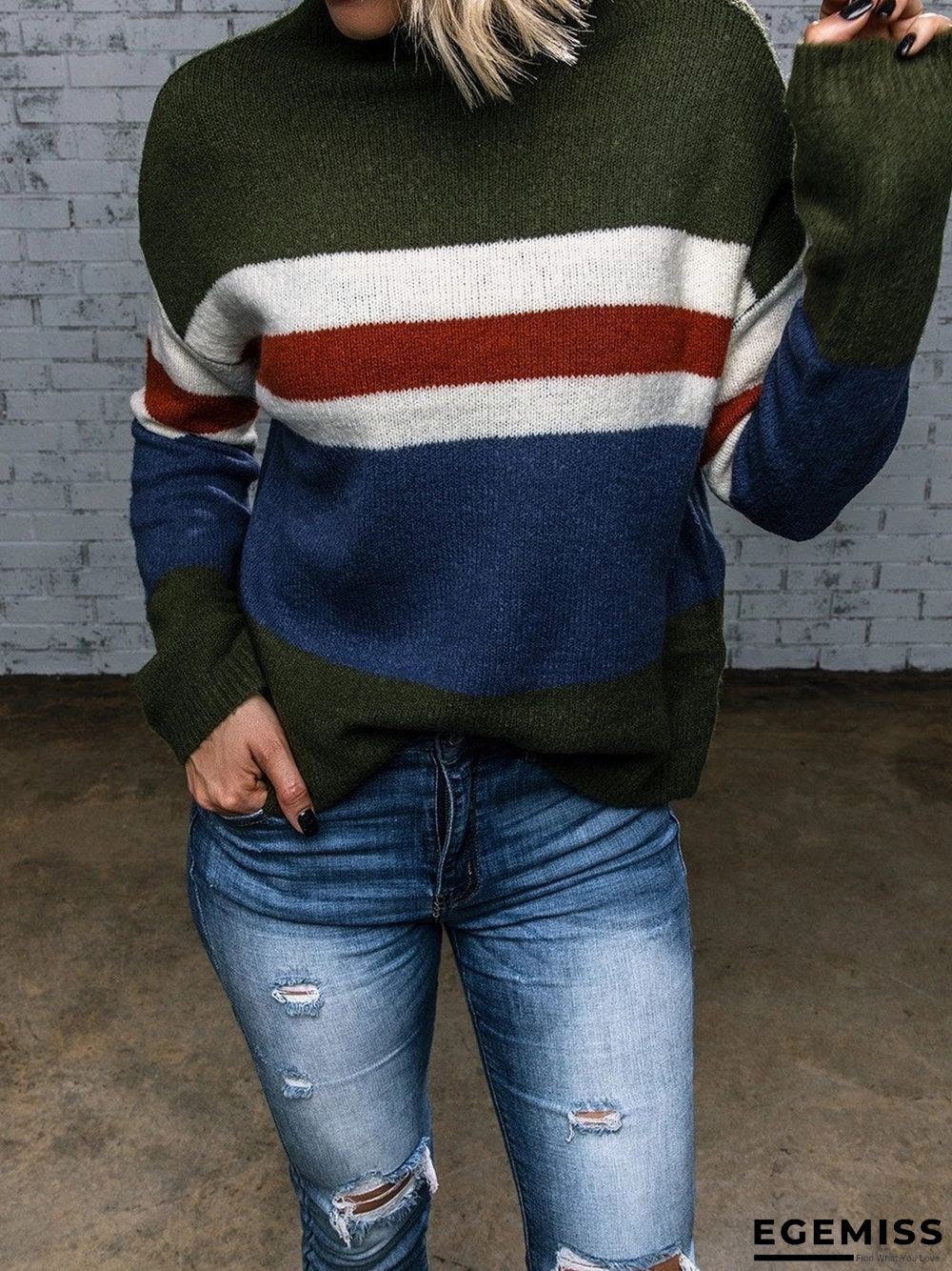 Color-Block Crew Neck Long Sleeve Sweater | EGEMISS