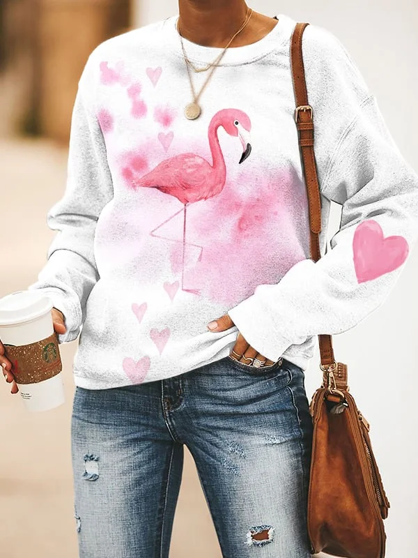 Women's Heart Flamingo Valentine Sweatshirt socialshop