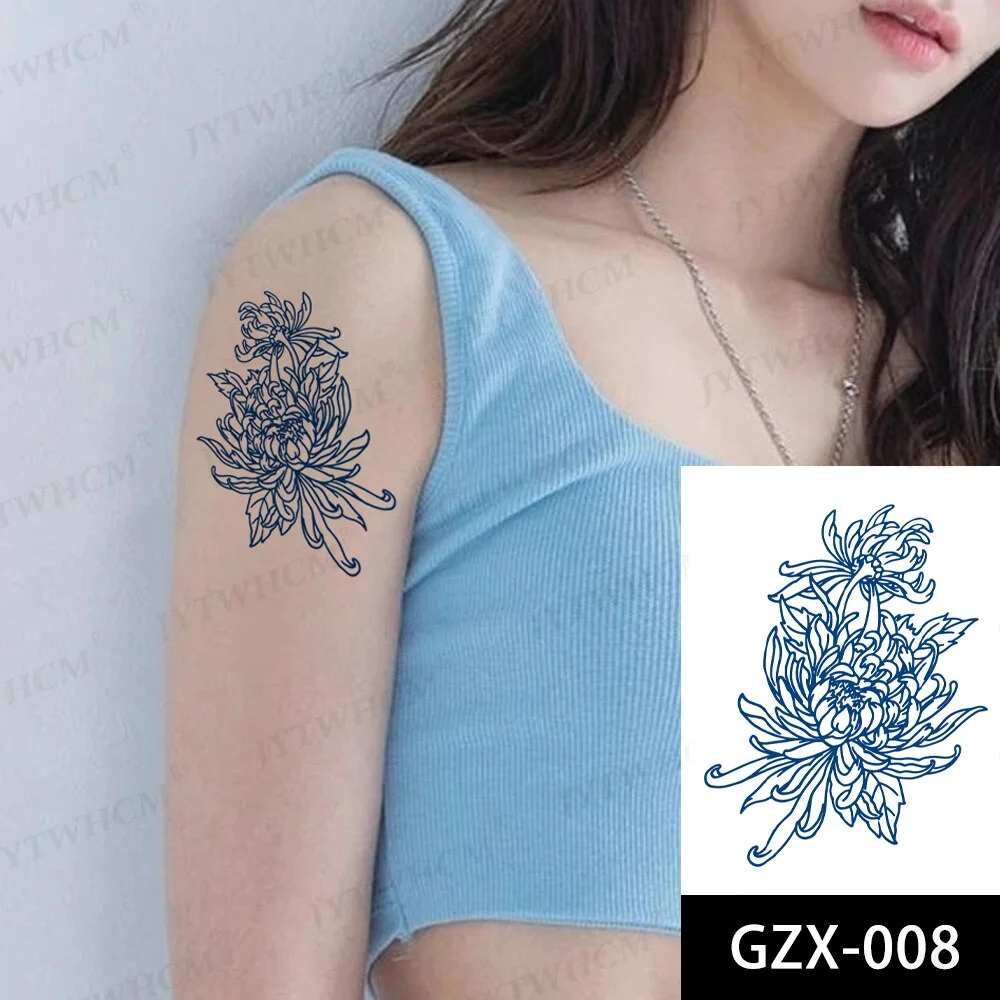 Sdrawing Stickers Semi-permanent Plant Lasting Tattoo Blue Henna Lace Flower Arm Non-reflective Herbal Juice Tattoo Waterproof