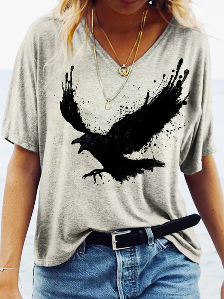 wearshes Raven Ink Jet Art Print V Neck T Shirt