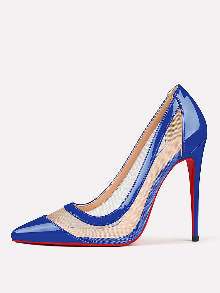 100mm/120mm Women's Mesh Pointed Toe Patent Pumps Red Bottom High Heels