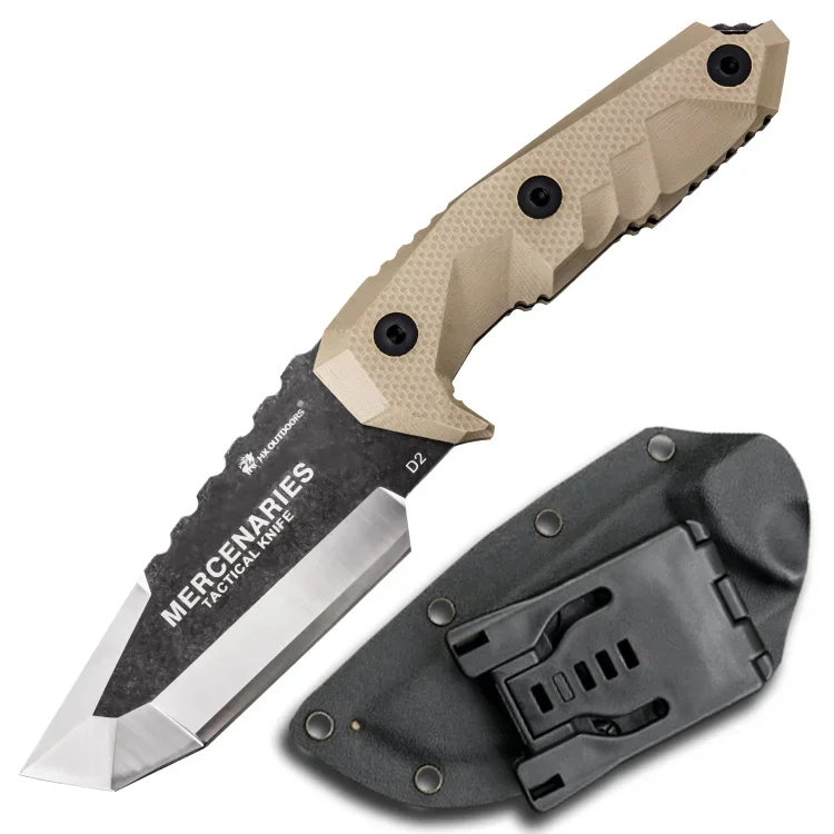 M.E. Mercenary Tanto 3.54 inches D2 Steel Full Tang Fixed Blade Knife with Brown G10 Handle