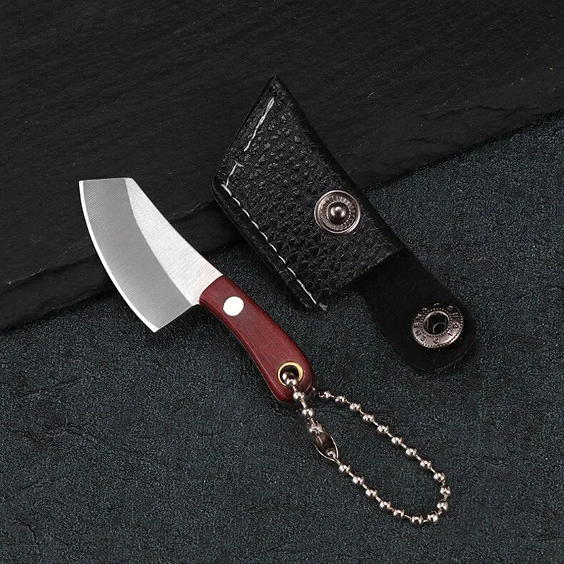 Portable Keychain Pocket Knife Stainless Steel Camping Small Mini Knife Peeler EDC Fixed Blade Wood Handle Small Kitchen Multi K