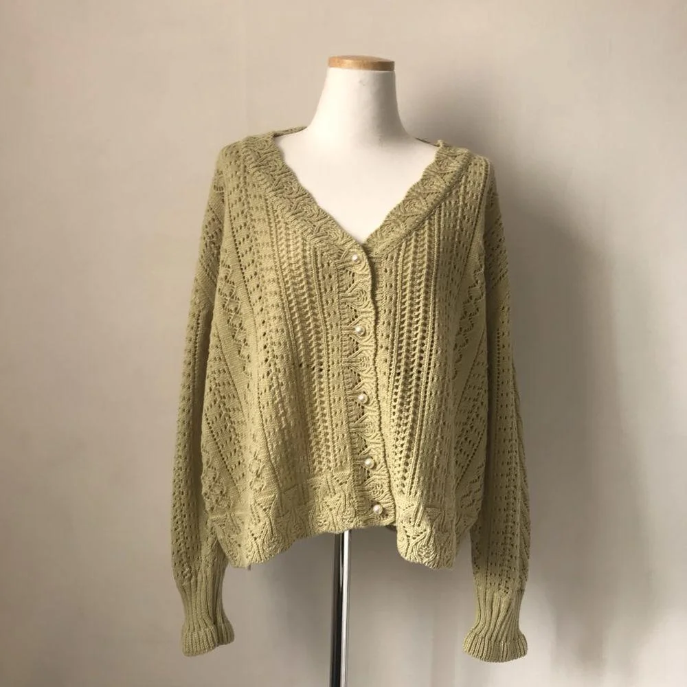 Fashion Women Cardigans Sweater New Autumn V Neck Elegant Knitted Long sleeve Hollow Out  Tops Pull Femme Casual Coat