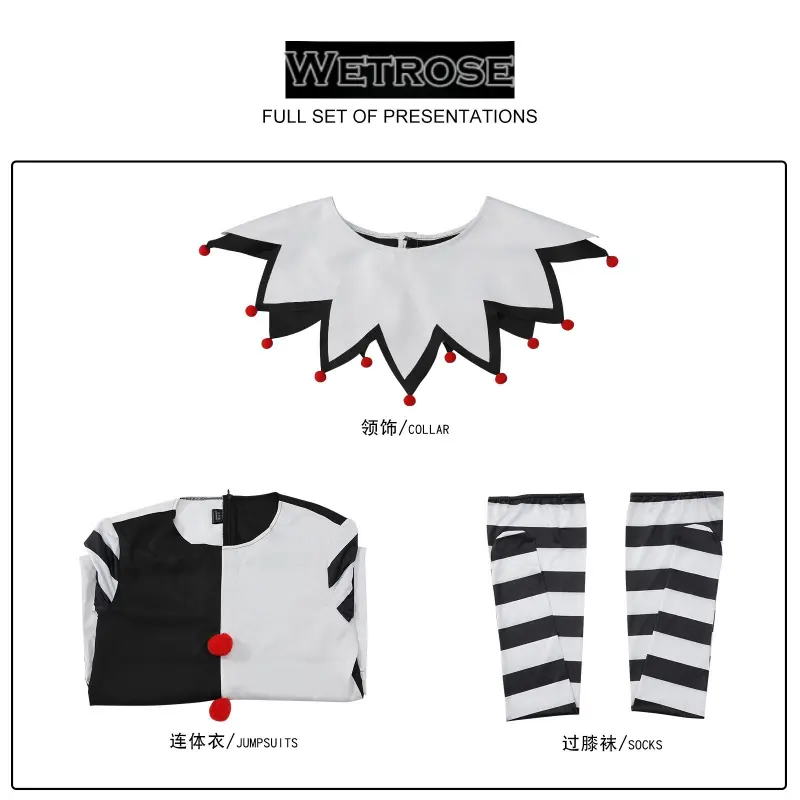 [Wetrose] In Stock Black White Split Striped Clown Jumpsuit Horror Party Outfit Cosplay Costume Halloween Xmas