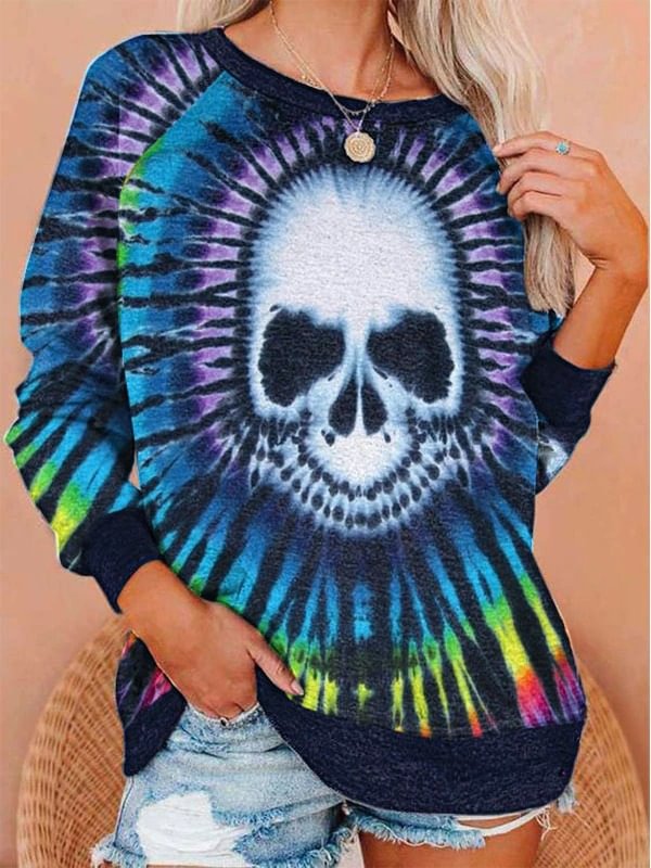 Women's Halloween Tie-Dye Skull Print Sweatshirt