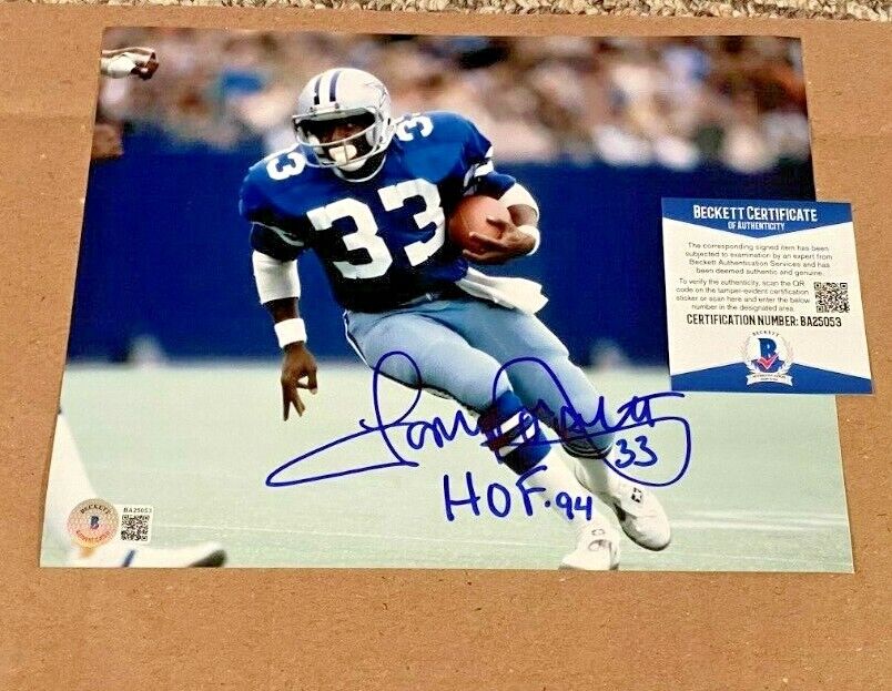 TONY DORSETT SIGNED DALLAS COWBOYS 8X10 Photo Poster painting W/HOF94 BECKETT CERTIFIED BAS