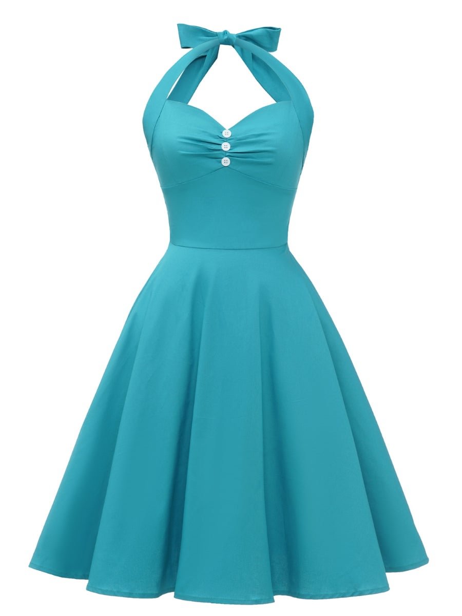 1950s Dresses Retro Hepburn Style Pleated V-neck Backless Lace-up Swing Dresses