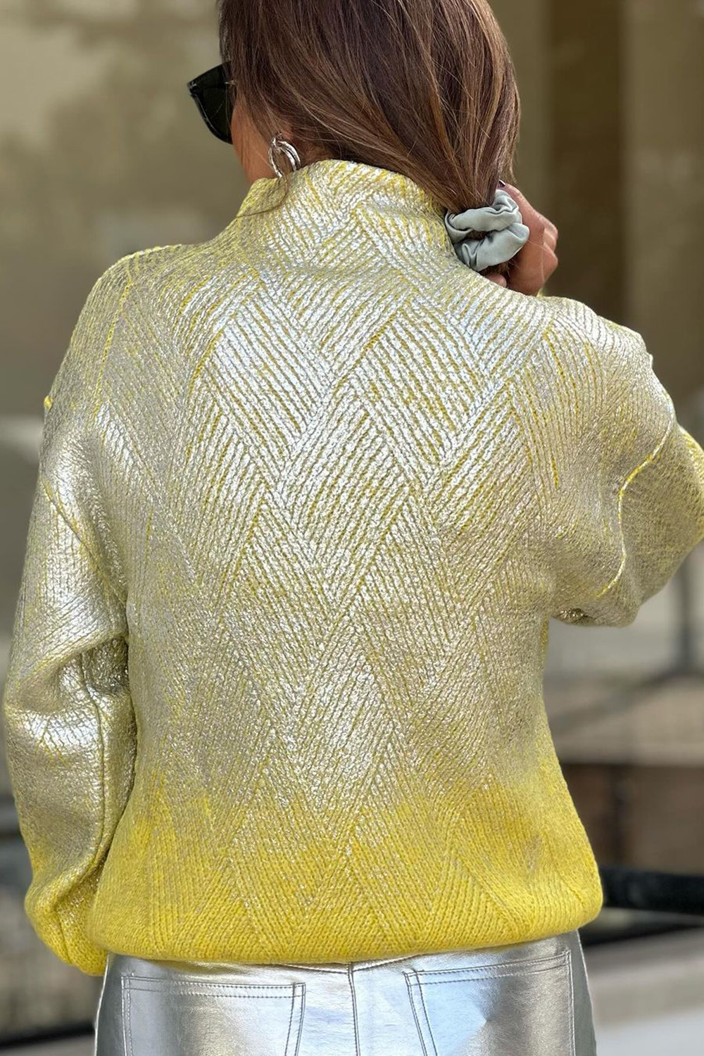 Plus Size Casual Yellow Short Fall Winter High Collar Long Sleeve Knitted Sweaters