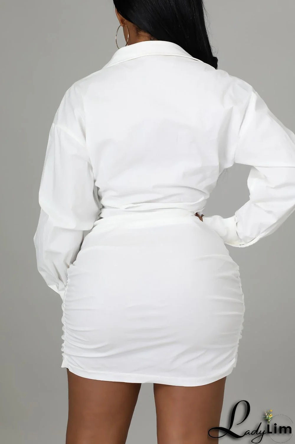 Black Casual Solid Patchwork Asymmetrical V Neck Shirt Dress Dresses(Without Belt)