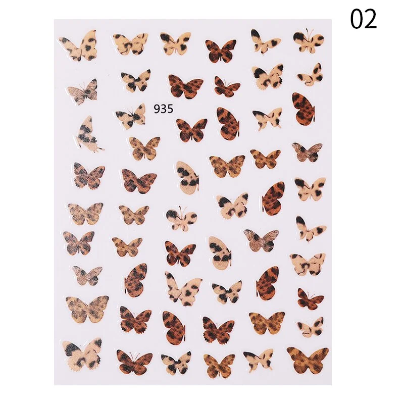 Spring Flowers 3D Nail Stickers Butterfly Leopard Adhesive Nail Transfer Decals Sliders Wraps Colorful DIY Nail Art Decorarion