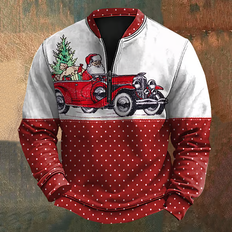 Men's Vintage Santa Claus Carrying Gifts Print Sweatshirt