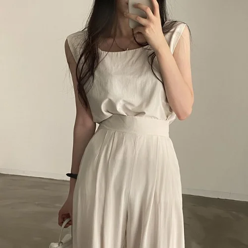 Ueong Ueong Chic Summer New Small Fresh French Temperament Sleeveless Vest Waist Wide Leg Pants Two Suit Female