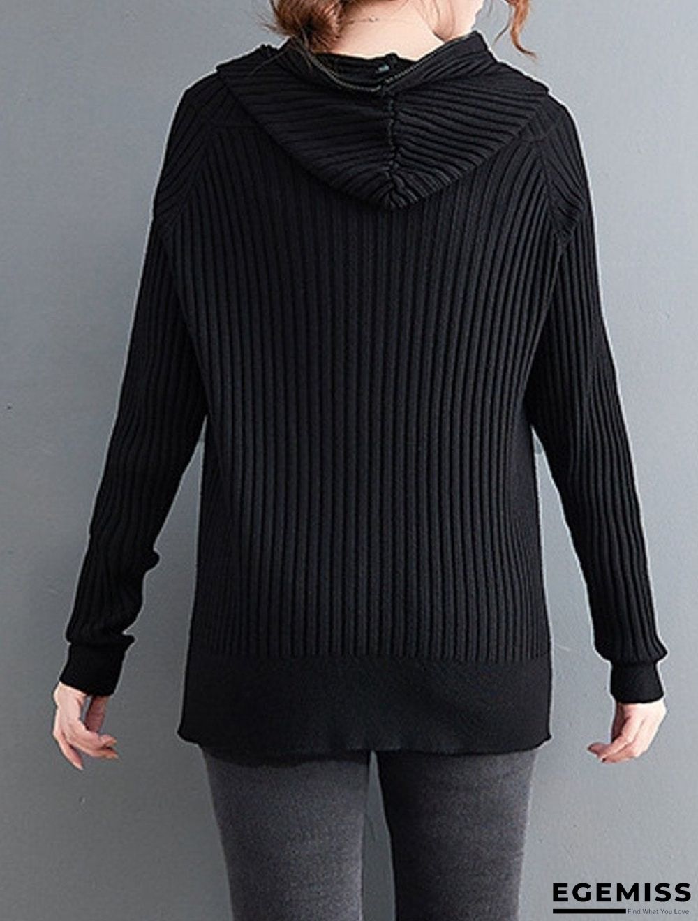 Casual Hooded Solid Color Zipper Knitted Sweater | EGEMISS