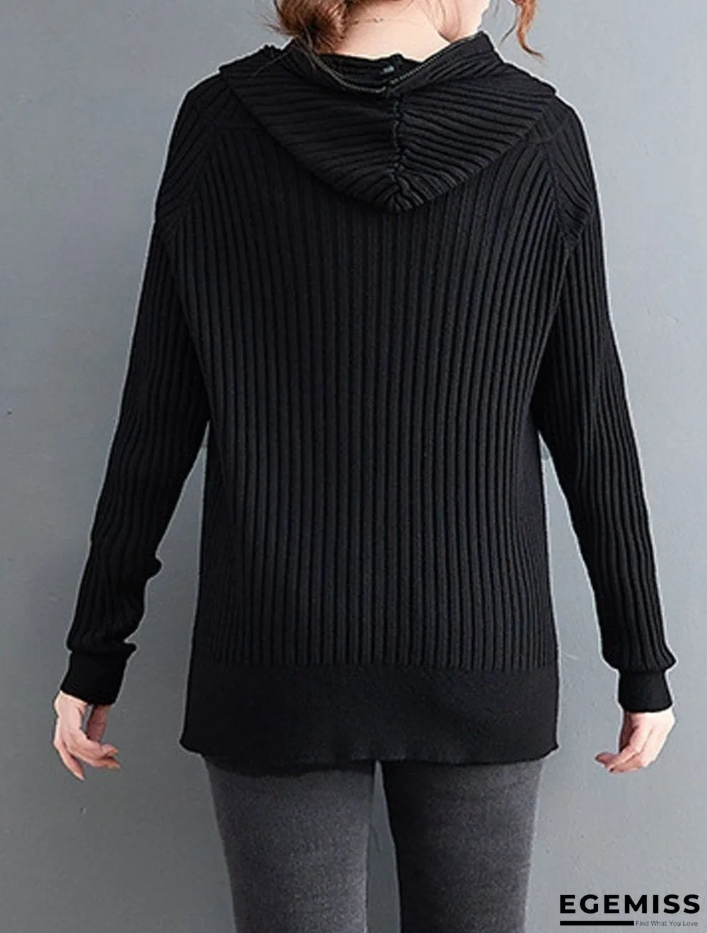 Casual Hooded Solid Color Zipper Knitted Sweater | EGEMISS