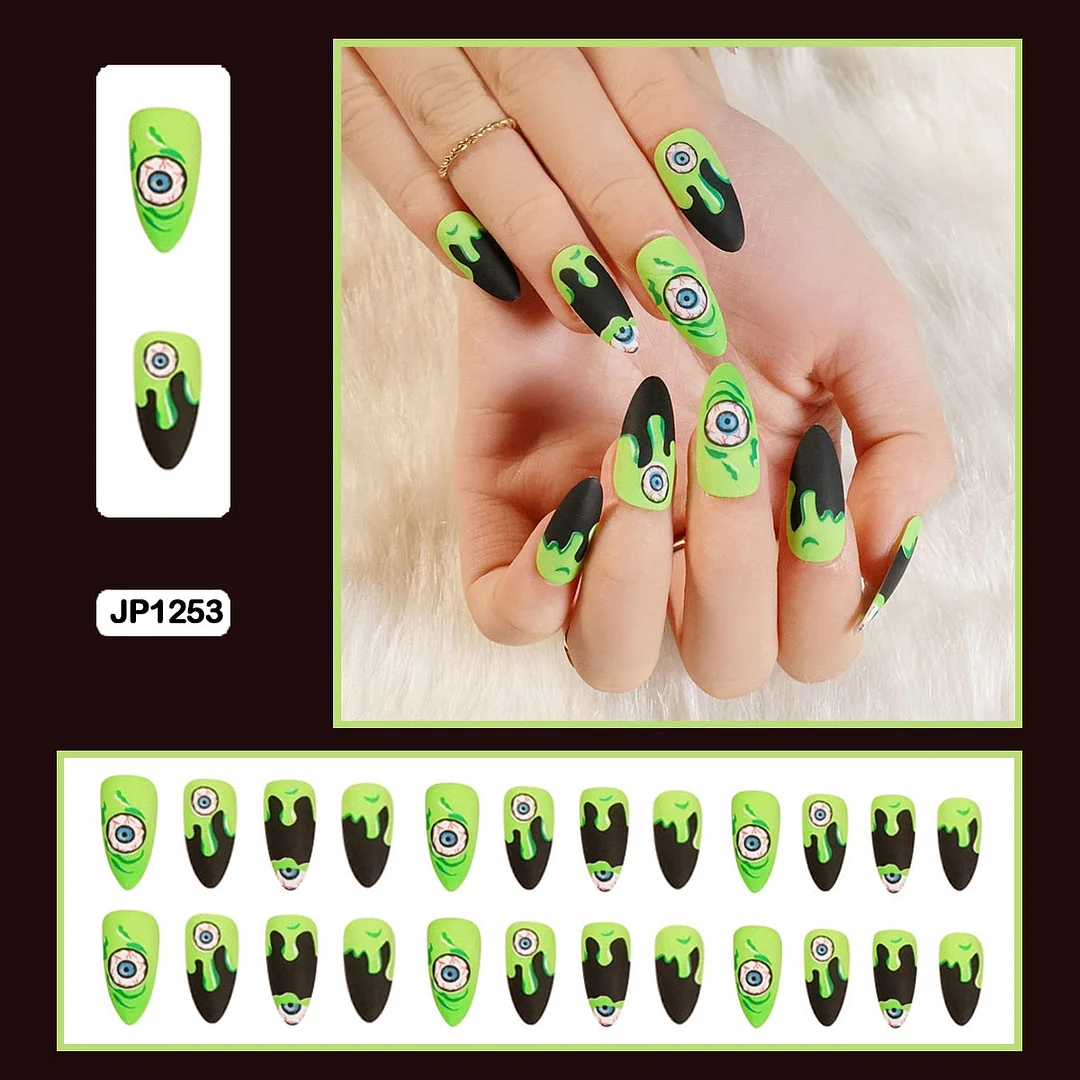 24PCS Dark Punk False Nails with Glue Gradient Long Detachable Fire Stick on Nails Skull Flame  Art DIY Fashion Manicure Tool-Nail Inspo