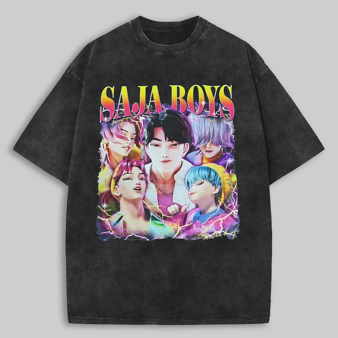 Saja Boys Printed Unisex Washed T-Shirt