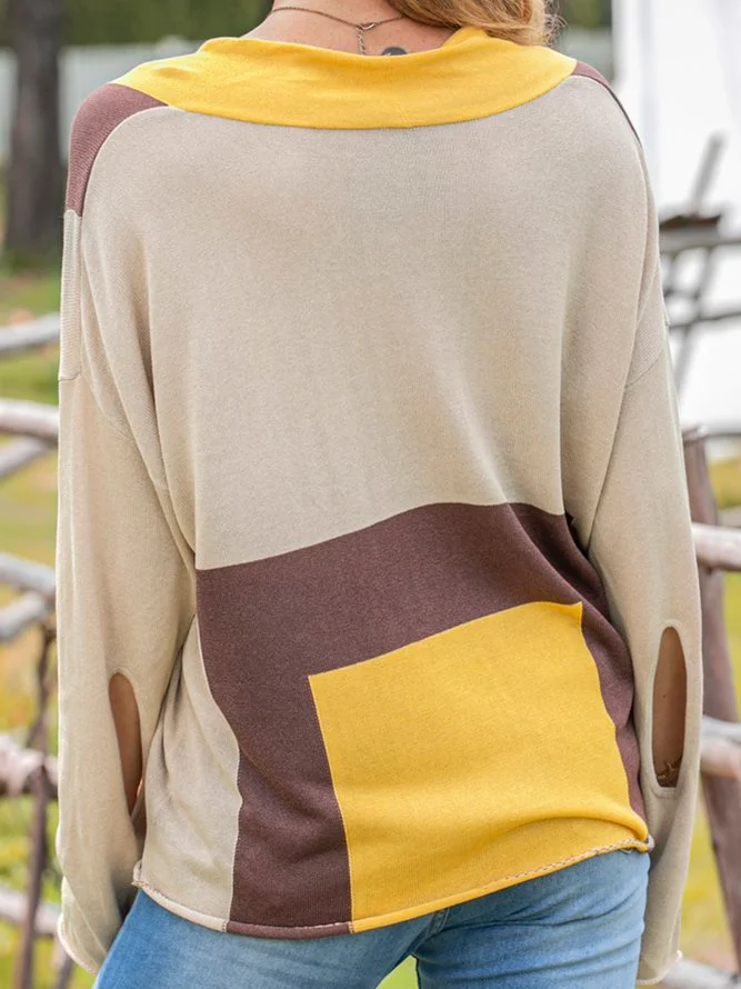 V Neck Geometric Long Sleeve Sweater