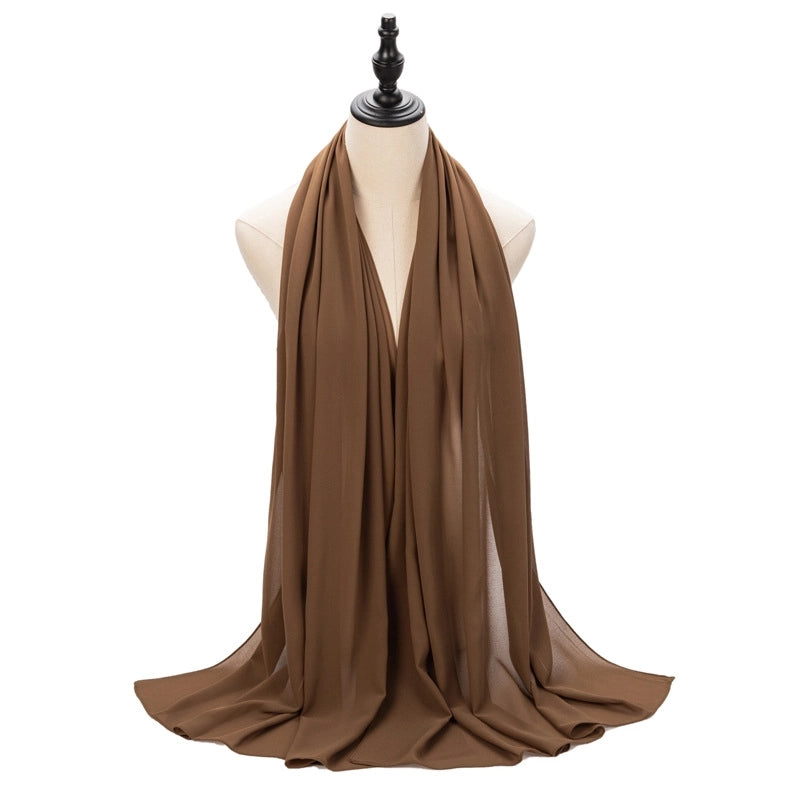 Hot Pearl Chiffon Yarn Muslim Women Hijab Silk Scarf Hui Turban Plain Long Scarf