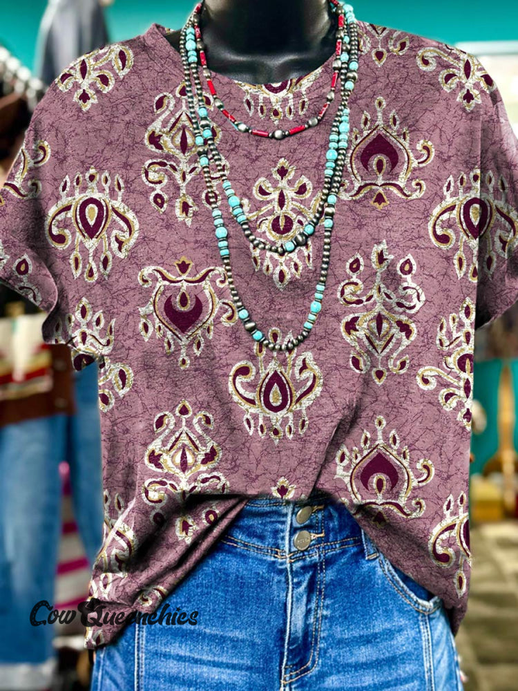 Vintage Purple Ethnic Graphic Print T-Shirt Purple / S