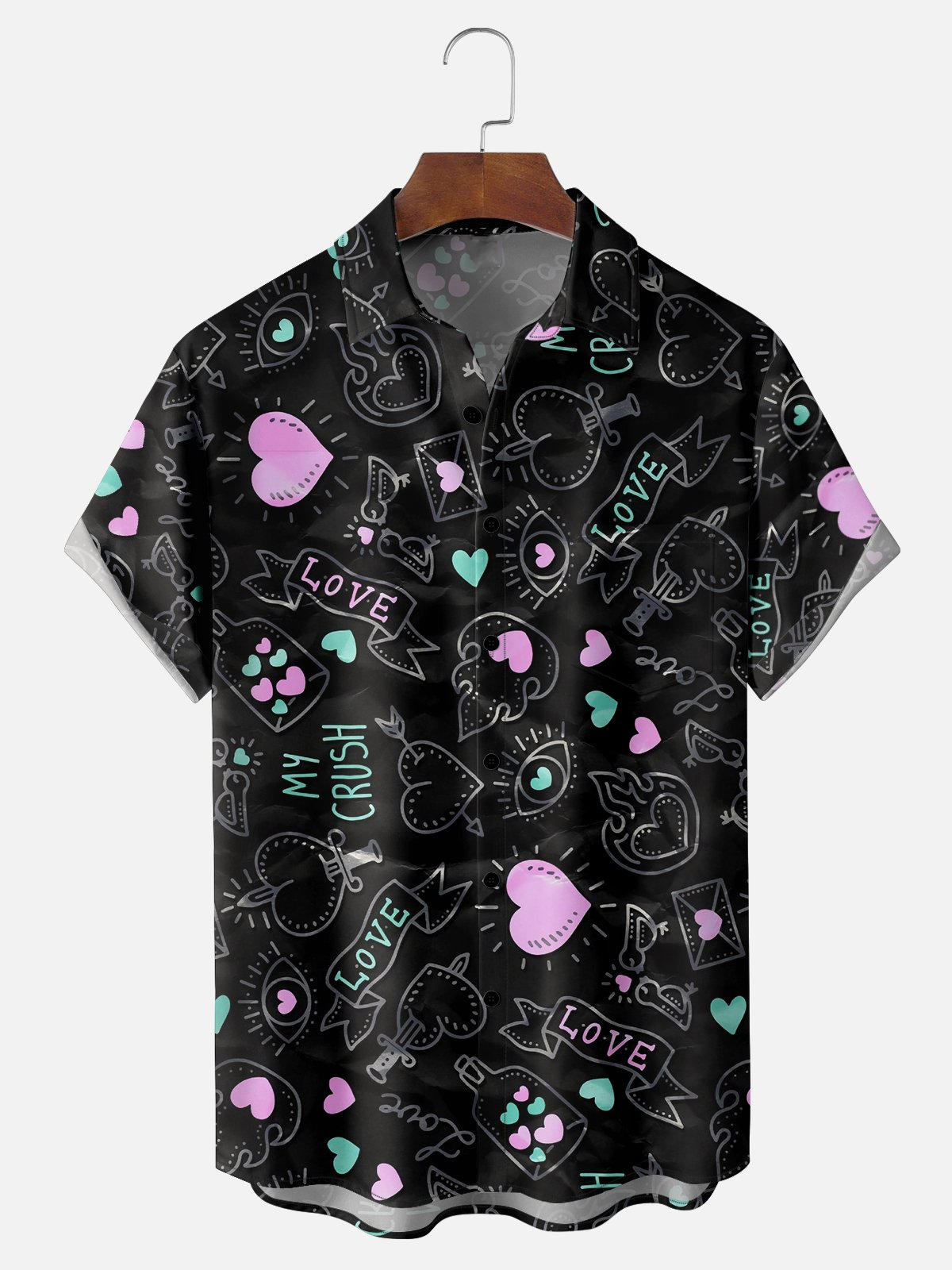Moisture-wicking Valentine's Day Love Letters Chest Pocket Casual Shirt PLUSCLOTHESMAN