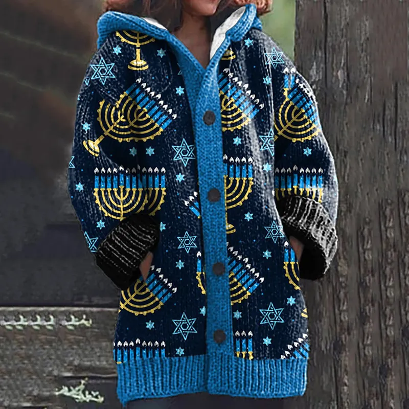 Women's Jewish Hanukkah Knitted Cozy Cardigan