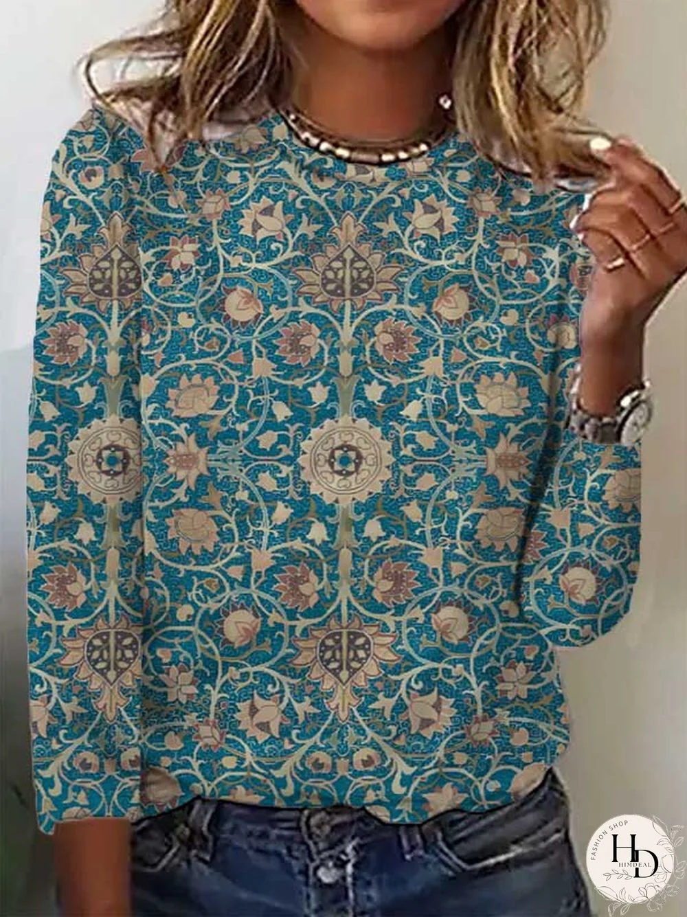 Casual Long sleeve Ethnic T-Shirt