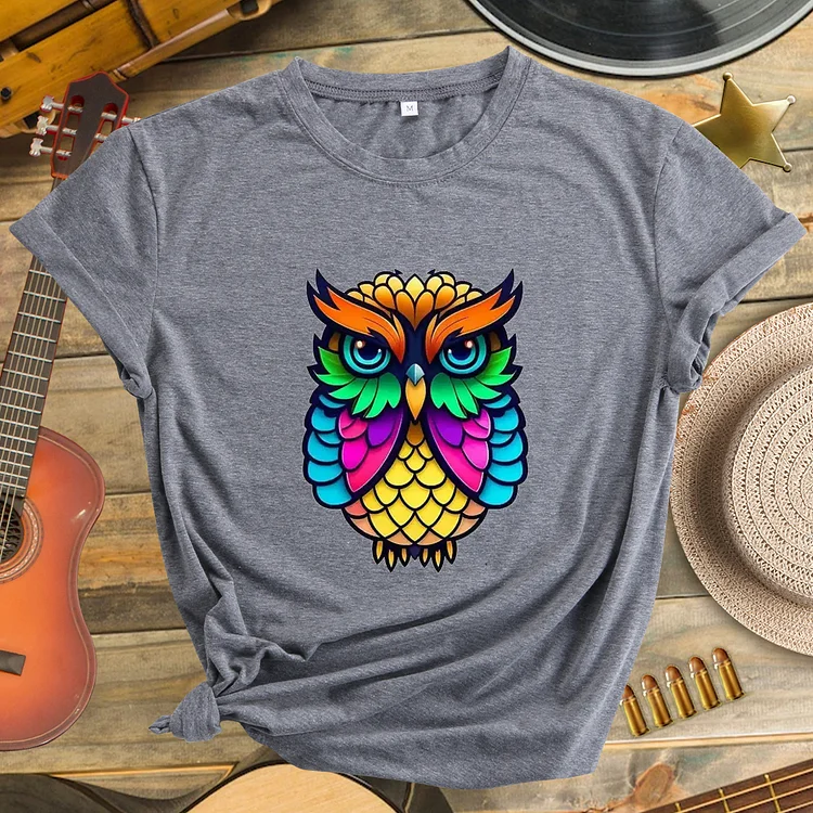 Creative Cute Owl Pattern Neck T-shirt