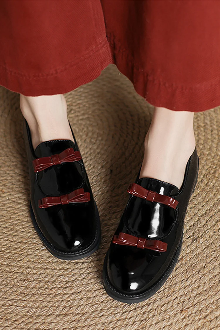 Colorblock Bow Decor Patchwork Round Toe Casual Loafers