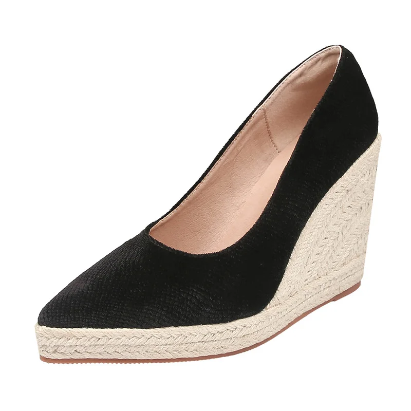 Wongn Wongn Thick Platform High Heel Pointed Shallow Single Shoes Female Grass Hemp Rope Bottom