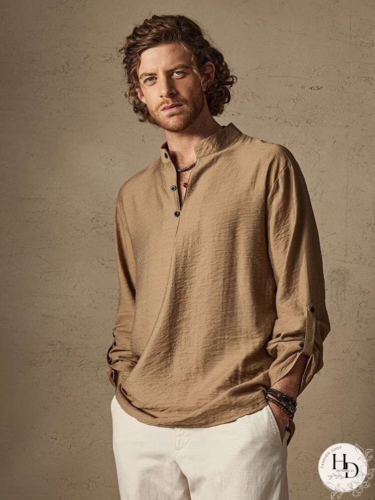 Linen Henry Long Sleeve Beach Shirt