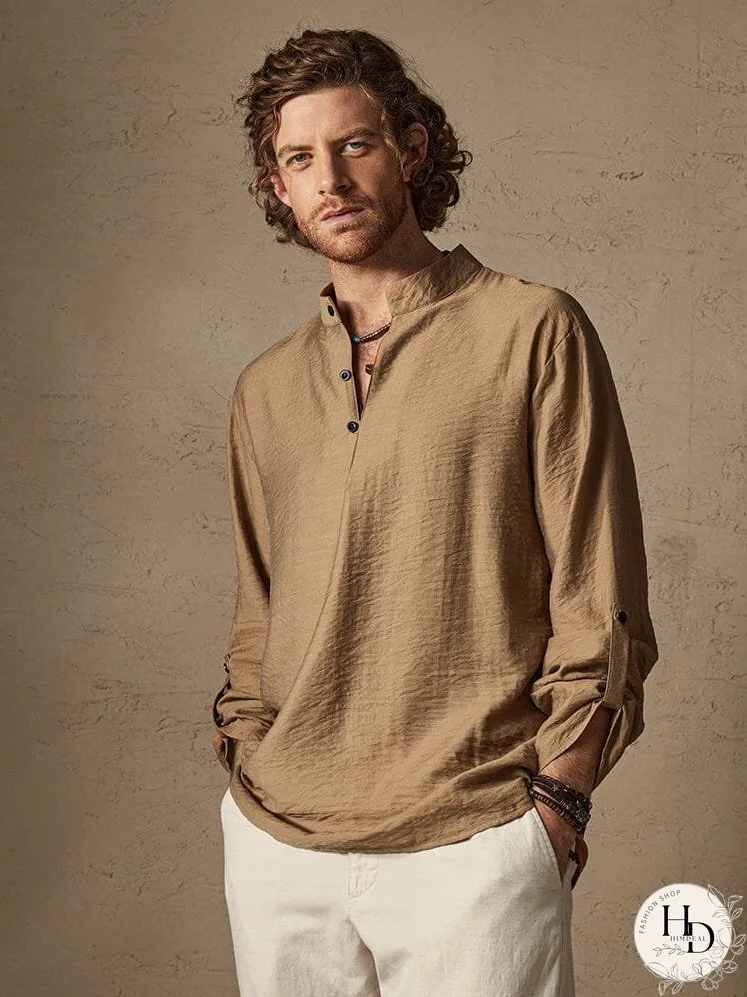 Linen Henry Long Sleeve Beach Shirt