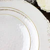 10 Pack | Clear Hammered 7" Round Plastic Dessert Appetizer Plates With Gold Rim, Disposable Salad Party Plate