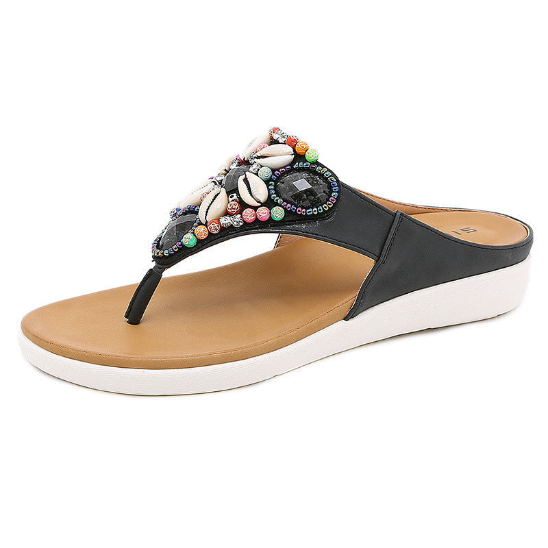Comelyy Ethnic Beach Bohemian Retro Beaded Shell Sandals mumuwear
