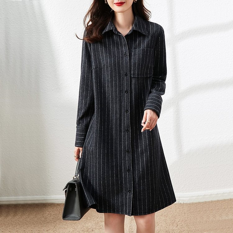 As Picture Stripes Long Sleeve Cotton-Blend Shift Dresses