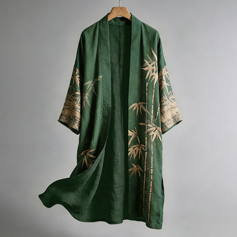 Japanese Bamboo Art Linen Blend Kimono  artssus