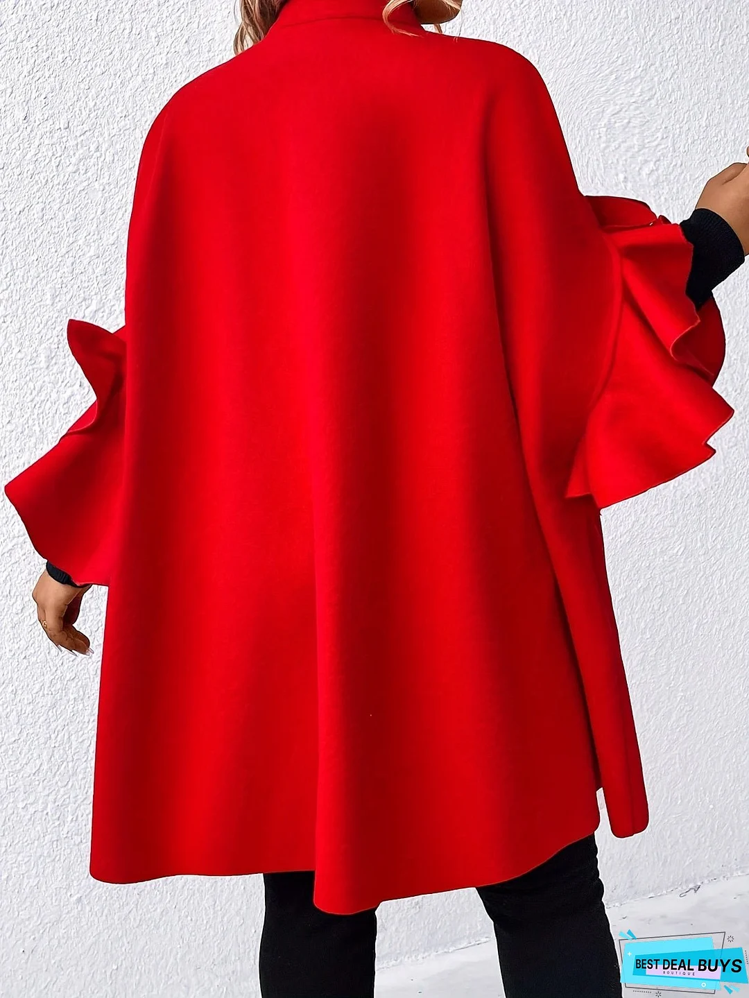 Plus Size Button Front Coat, Casual Ruffle Sleeve Coat For Fall & Winter, Women's Plus Size Clothing