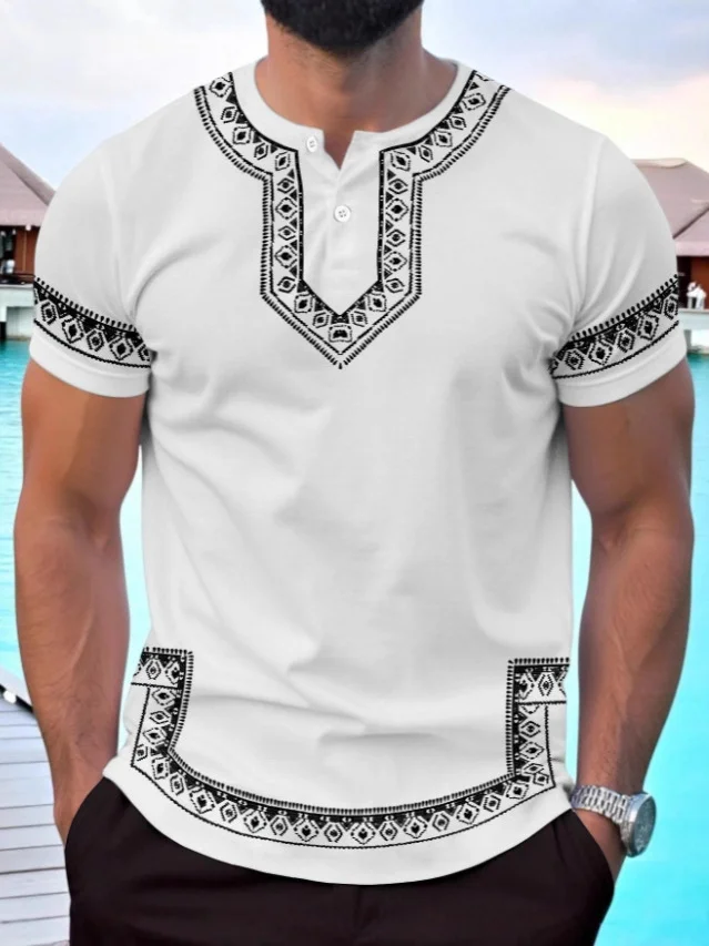 Nigikala Nigikala Men's Summer Casual Short-Sleeved Digital Prints Flower Curved Hem T-Shirt