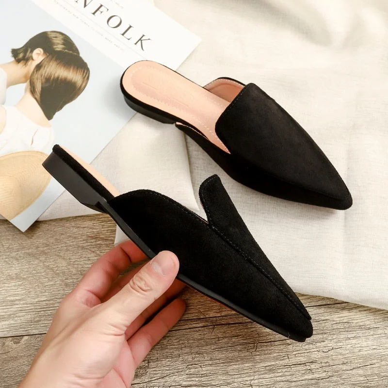 Comemore 2021 Autumn Woman Mules Without Heels Half Slippers Sandalias Loafers Ballet Flats Zapatos Mujer Calzado Women Shoes 33