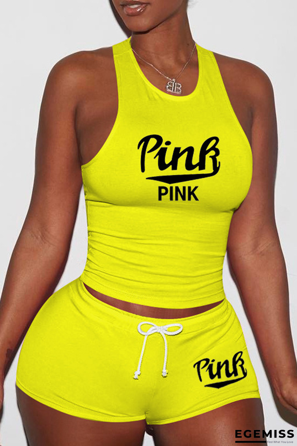 Yellow Sexy Print Patchwork U Neck Sleeveless Two Pieces | EGEMISS