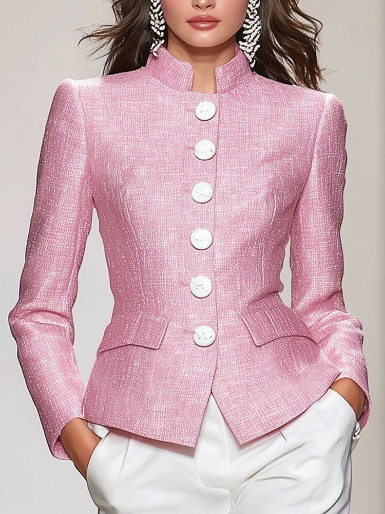 【24-hour shipping out】Elegant Stand-up Collar Single-breasted Tweed Jacket