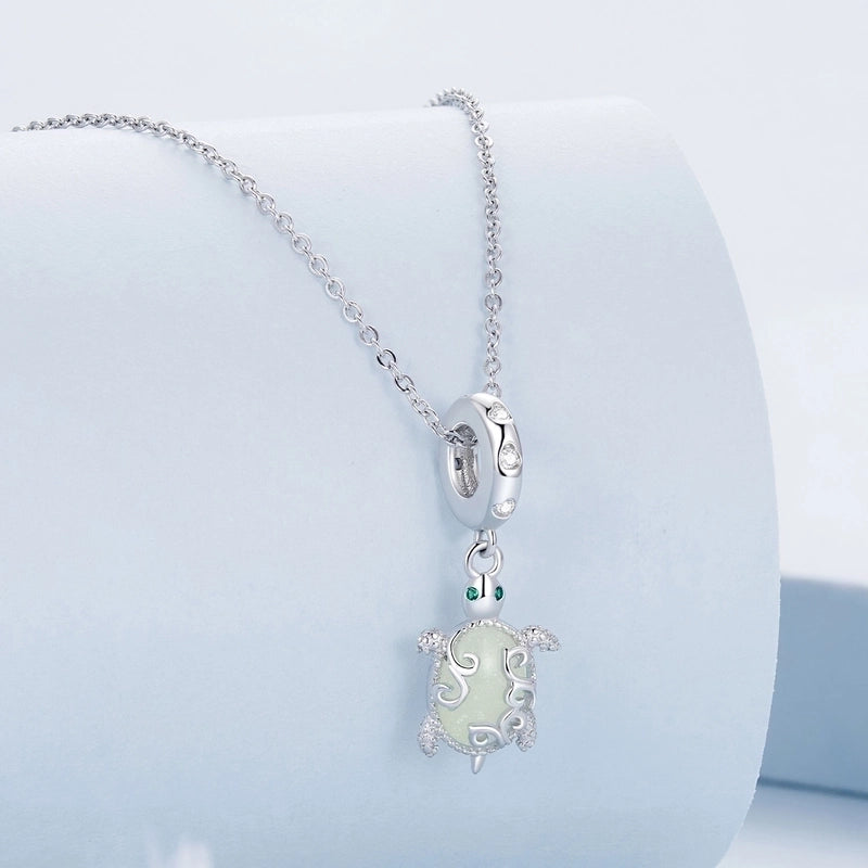 925 Sterling Silver Luminous Stone Zircon Cable Chain Tortoise Necklace