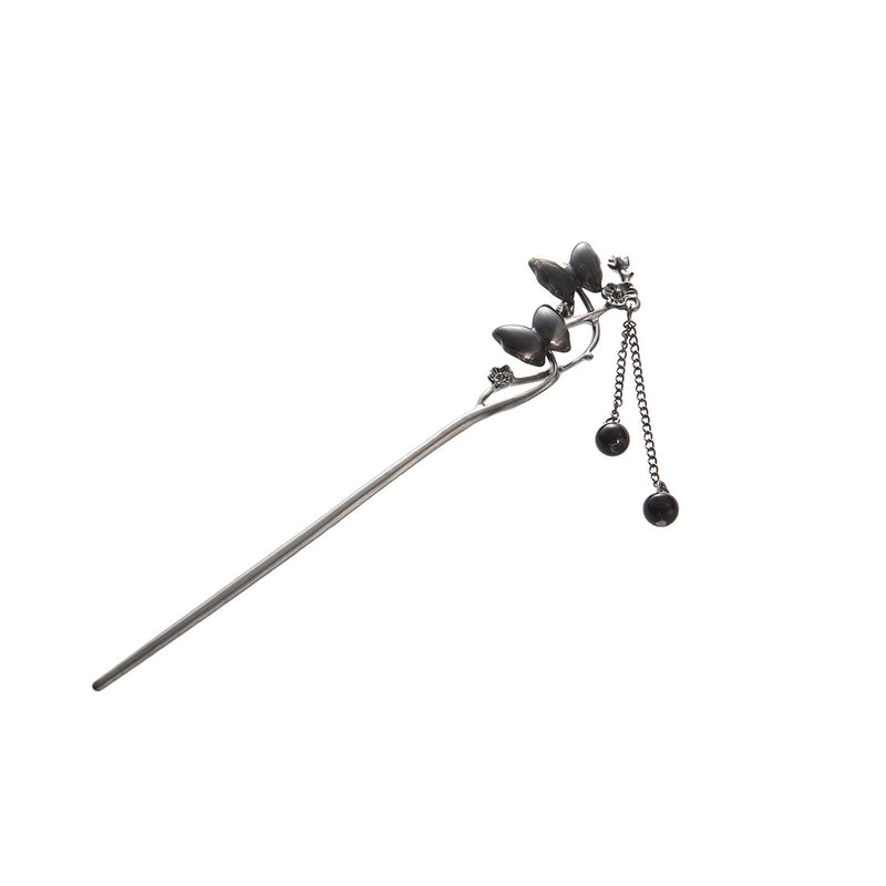 Women’s Chinoiserie Retro Flower Butterfly Fish Tail Alloy Tassel Inlay Pearl Hairpin