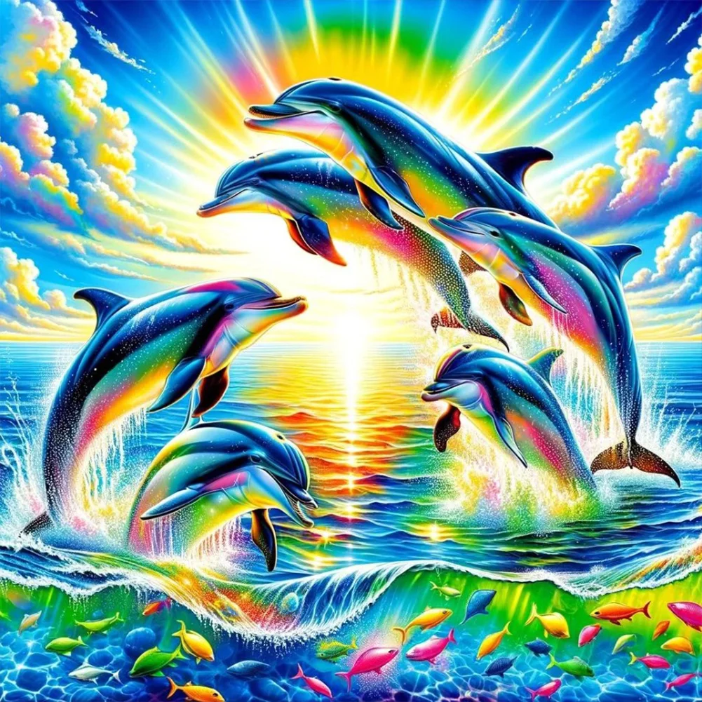 Diamond Painting - Full Round Drill - Jumping Dolphin(Canvas|30*30cm)