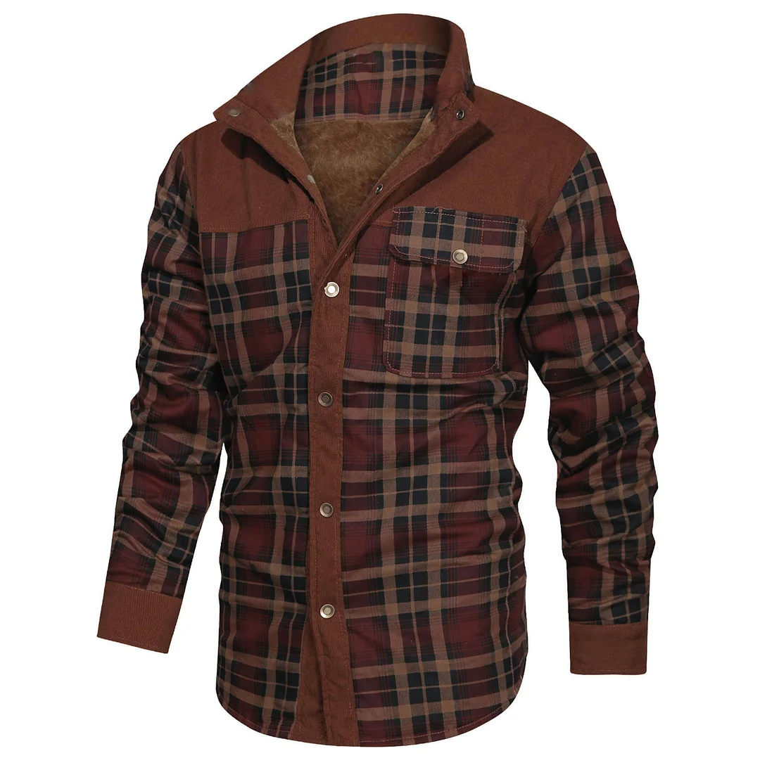 Men's Retro Check Pattern Stitching Warm Wanderer Jacket